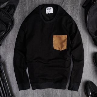 Áo nỉ phối da lộn nam dài tay Zara thu đông hàng xịn