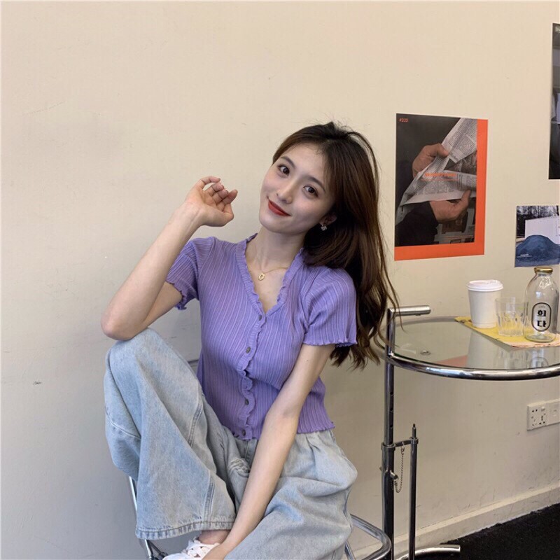 Áo crotop len tím lí lắc