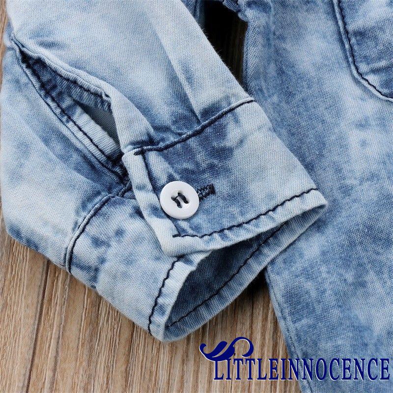 Áo liền mảnhdài tay vải denim thời trang cho bé