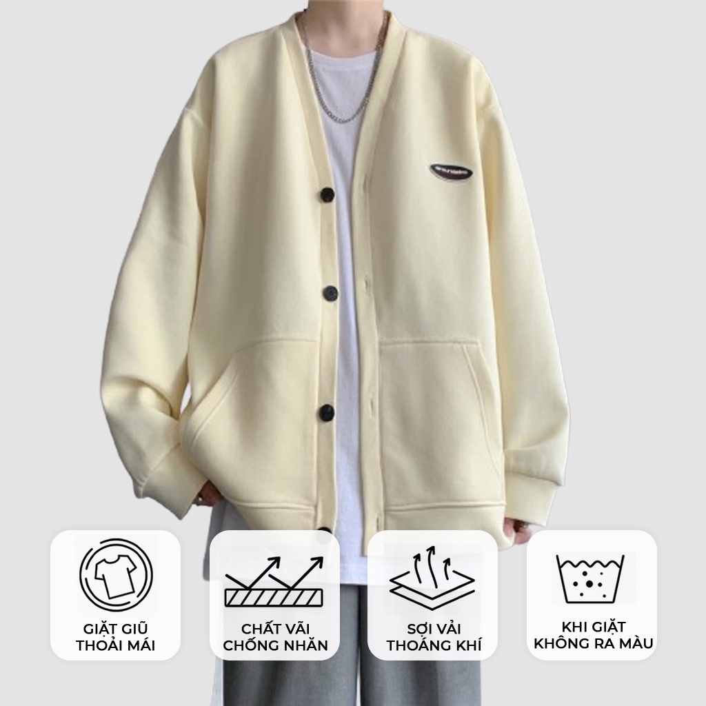 Áo Khoác Nỉ Bông Hàn Quốc Unisex Form Rộng Màu Be CADI 798