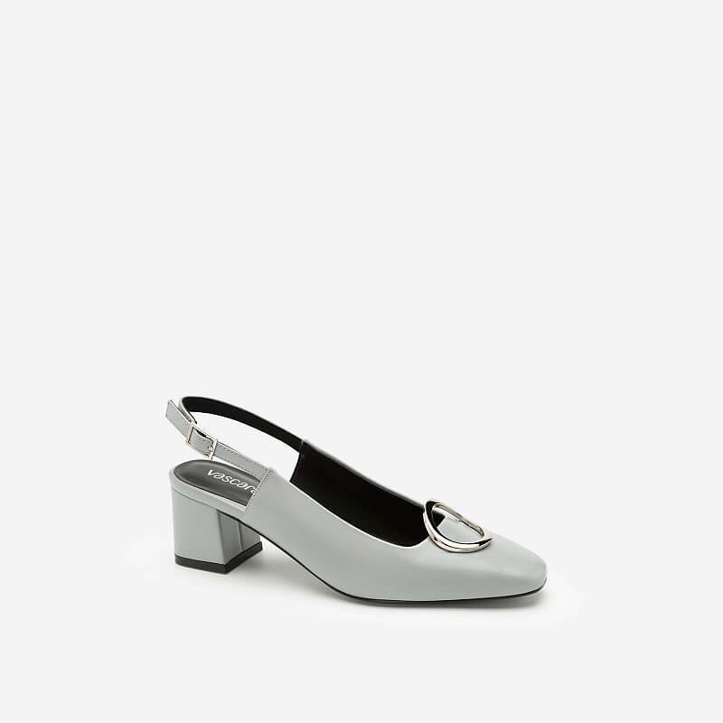 [Chất Lượng] Vascara Giày Slingback Gót Trụ Vuông Trang Trí Khóa Bạc - 0397 - Màu Xám Nhạt Mới Về