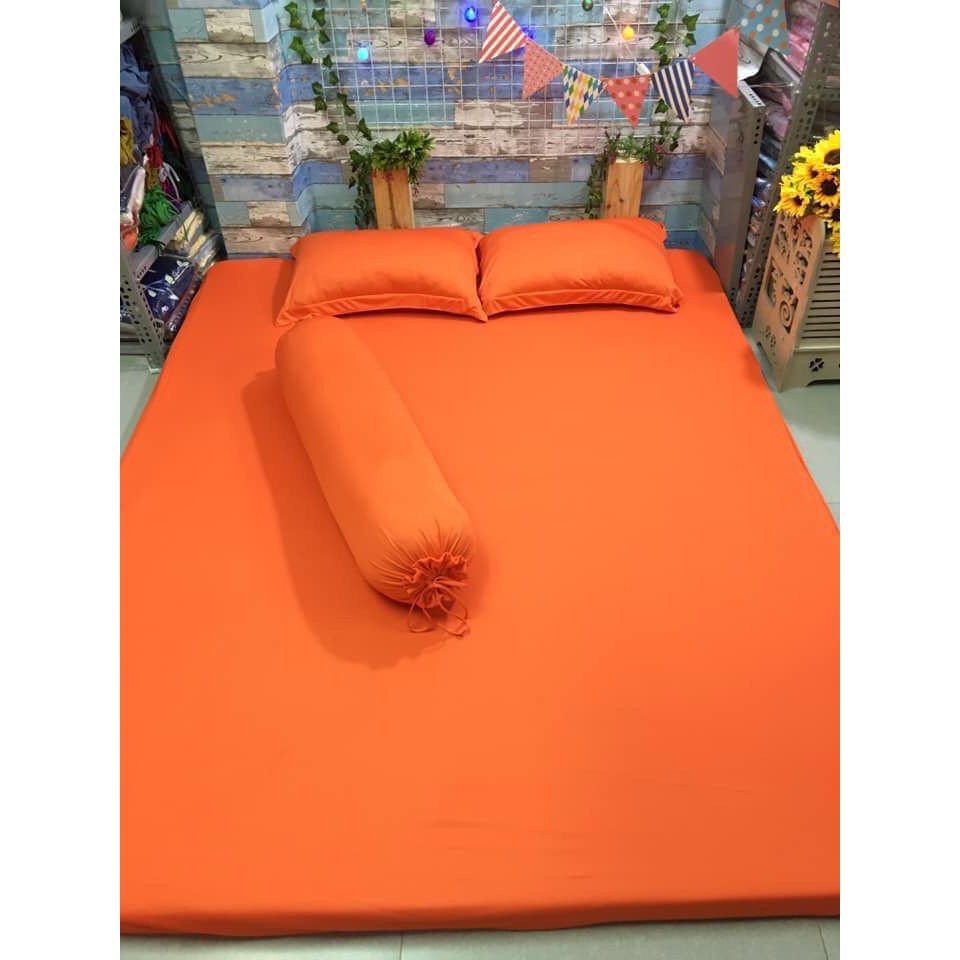 Bộ Drap thun trơn cam KO Mền/Chăn (chân nệm dưới 15cm). bộ Ga thun trơn 1m2/1m4/1m6/1m8. Bộ Ra thun trơn.