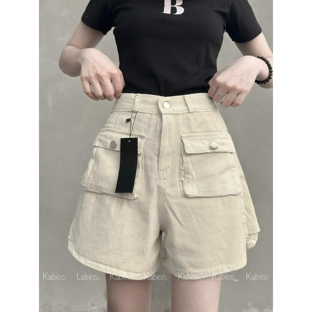 Quần short KABICO túi hộp ống rộng, quần short jean cạp cao phong cách_C33