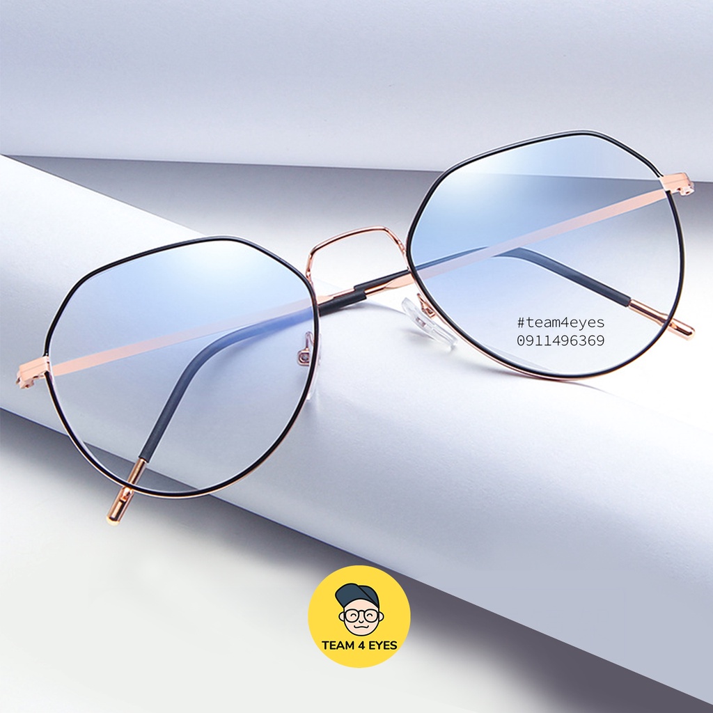 Gọng kính cận tròn kim loại mảnh thời trang tròng 0 độ cắt ánh sáng xanh Team4eyes