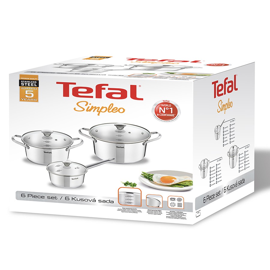 Bộ nồi inox Tefal Simpleo 3 món 2 nồi 1 quánh chính hãng tefal pháp