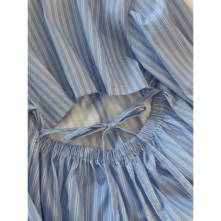 Áo sơ mi hở eo cột nơ