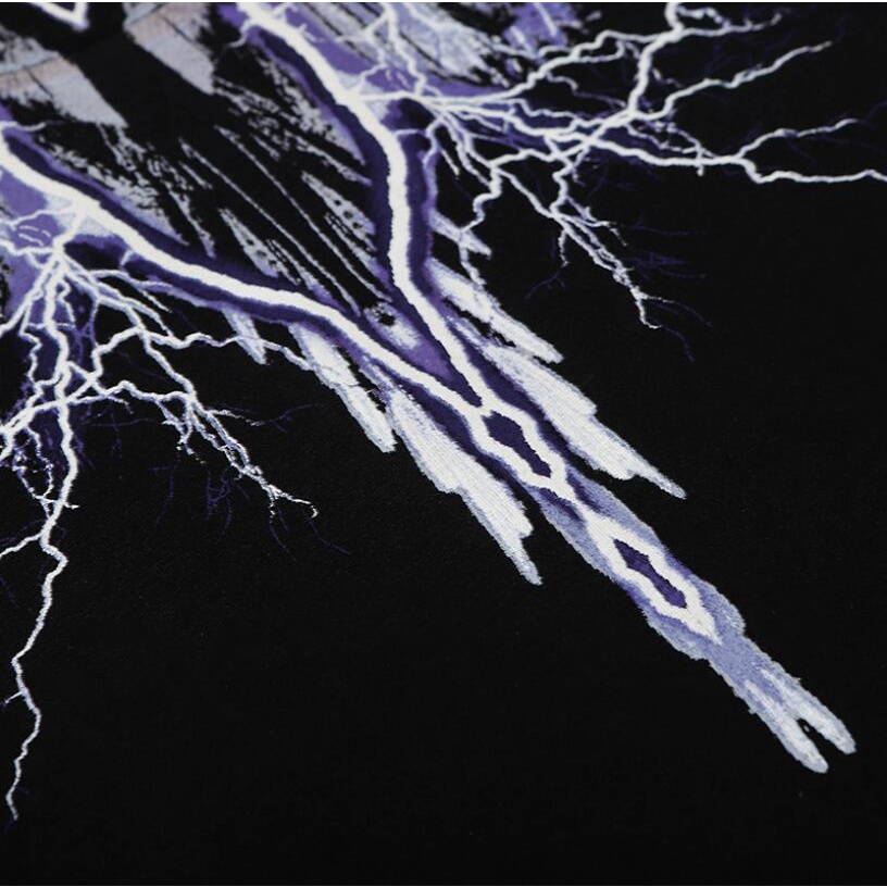 Áo Thun Đen Tay Ngắn In Hình Đôi Cánh Sấm Sét Thời Trang