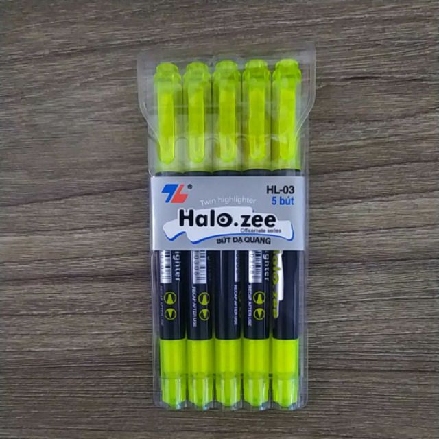 Vĩ 5 cây Bút dạ quang hai đầu Halo zee TL - HL03 ( vàng/hồng/cảm/xanh lá/xanh dương )