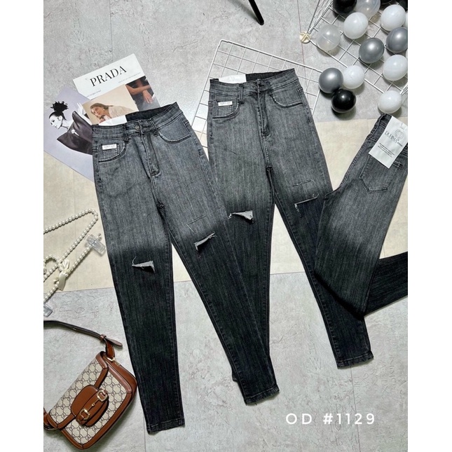 Quần jeans bó loang màu rách 3 cạp cao dáng chuẩn | BigBuy360 - bigbuy360.vn