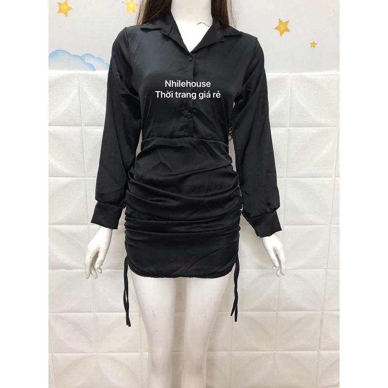 ĐẦM SƠ MI CÀI NÚT NHÚNG HÔNG CÓ DÂY KÉO GIÁ RẺ