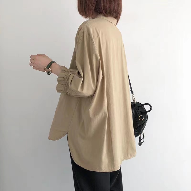 SUXI Áo Sơ Mi Tay Dài Dáng Rộng Màu Sắc Đơn Giản Thời Trang Hàn Quốc Xinh Xắn Cho Nữ