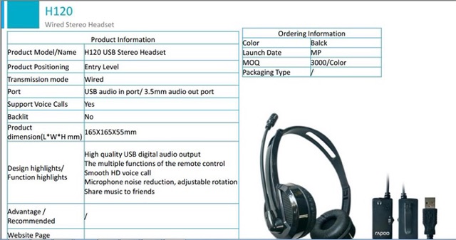 Tai nghe chụp đầu có Mic Rapoo H120 - USB