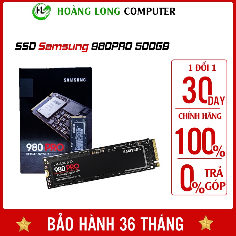 Ổ Cứng SSD PC Samsung 980 PRO 500GB PCIe NVMe 4.0x4 (Đọc 6900MB/s - Ghi 5000MB/s) - Hoàng Long Computer