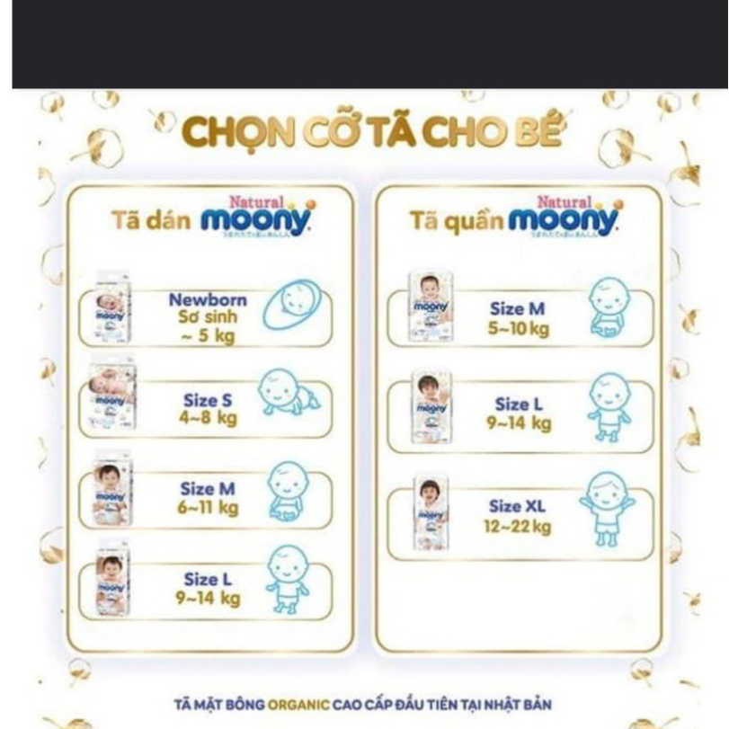 Tã Bỉm MOONY NATURAL Nội Địa Nhật Dán/Quần NB63/S58/Md 46/Mq 46/Lq 36/XLq 32