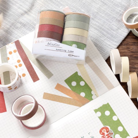 &lt;Ảnh Thật Shop Chụp&gt; Hộp 10 Cuộn Băng Keo Washi Tape Cơ Bản DIY Trang Trí Bullet Journal, Nhật Ký, Sổ Lưu Niệm Teeci676