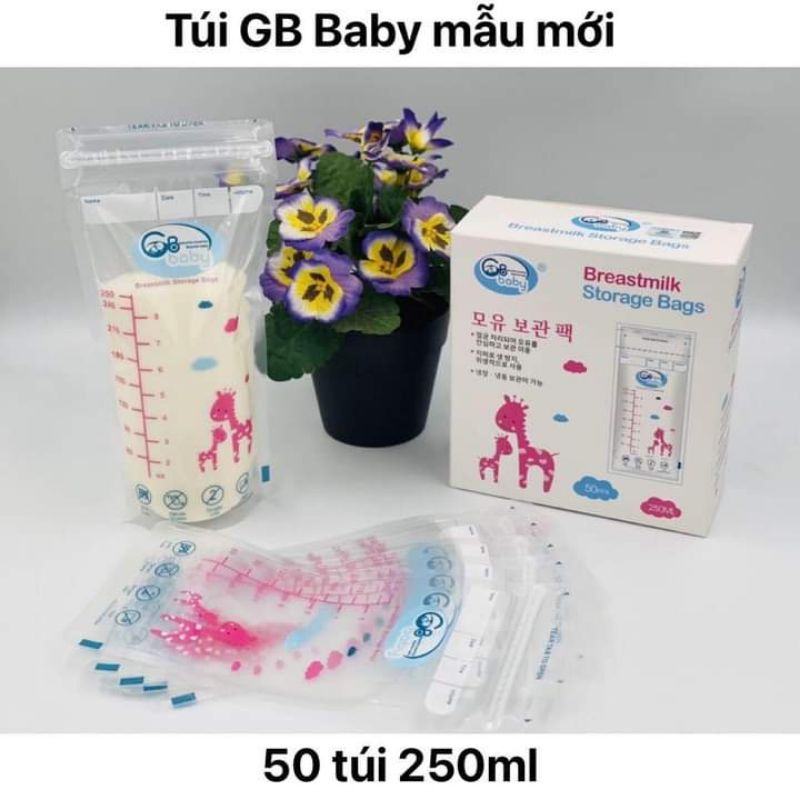 (Bao bì mới) COMBO 2 HỘP 100 túi trữ sữa mẹ 250ml GB Baby (Hàn Quốc)