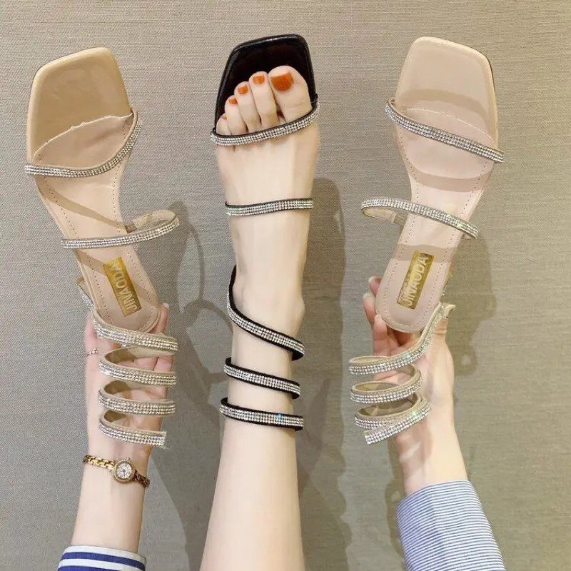 [sẵn be 39] sandal đính đá quai xoắn