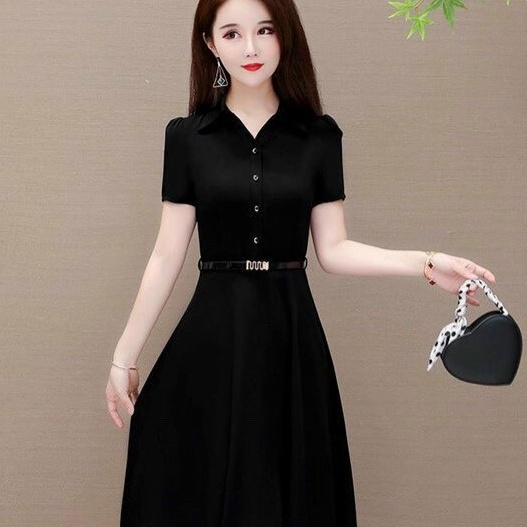 Đầm váy nữ dự tiệc dạo phố cách điệu kèm thắt lưng đen đỏ xanh nhẹ nhàng