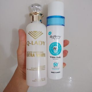 Bộ Đôi sữa tắm truyền trắng da toàn thân Q-lady và kem dưỡng kích trắng da