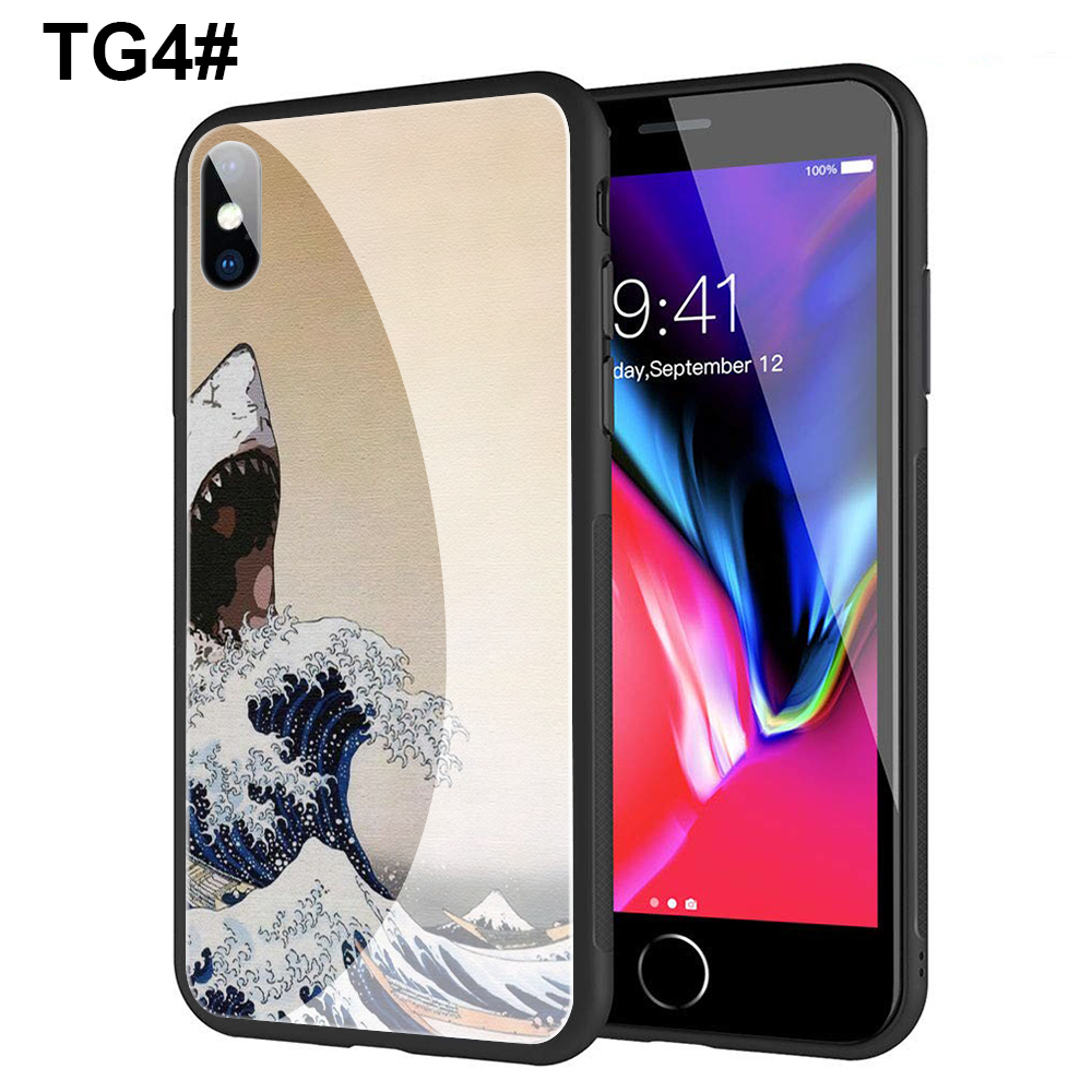 Ốp Điện Thoại Mặt Kính Cường Lực Họa Tiết Sóng Biển Cho Iphone Xr Xs Max 7 8 6s 6 Plus 7 + 8 + 5 5s Se 2020 Ablu157