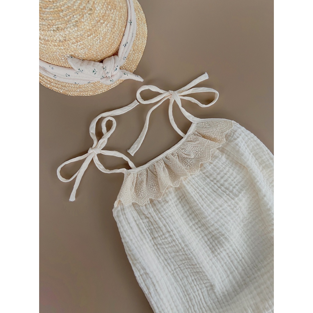 Romper Lisa vải xô muslin cao cấp cho bé gái từ 03 tháng - 2 tuổi (ảnh tự chụp - hàng thiết kế) Berrybaby