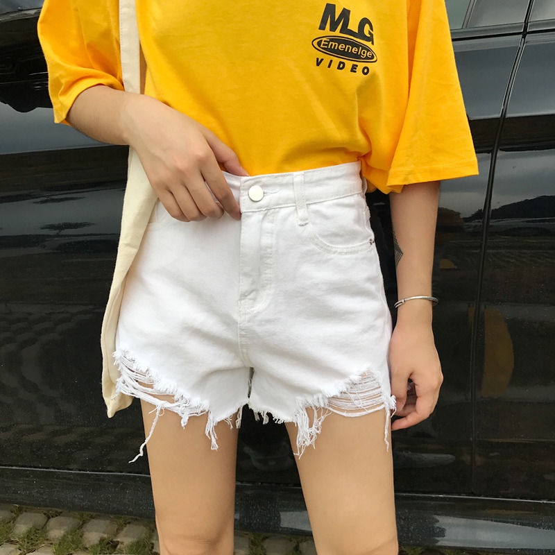Xả Kho : XK006 Quần short jean nữ ngắn tua rua lưng cao thời trang cho nữ nhiều màu tùy chọn phối rách denim cotton