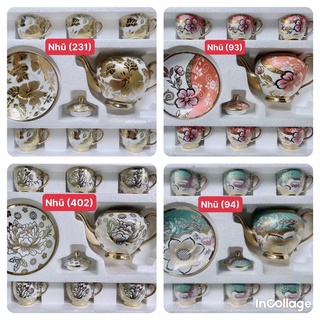 Bộ tách trà hoa văn nhũ vàng - Bộ trà ấm chén uống trà 6 ly kèm 7 dĩa cao cấp