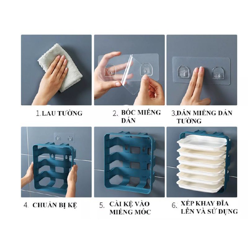 Kệ 6 đĩa đựng thức ăn thông minh khi nấu ăn kèm đĩa đựng nhỏ gọn/Kệ bếp đa năng 6 ngăn đa năng treo tường/Kệ để gia vị