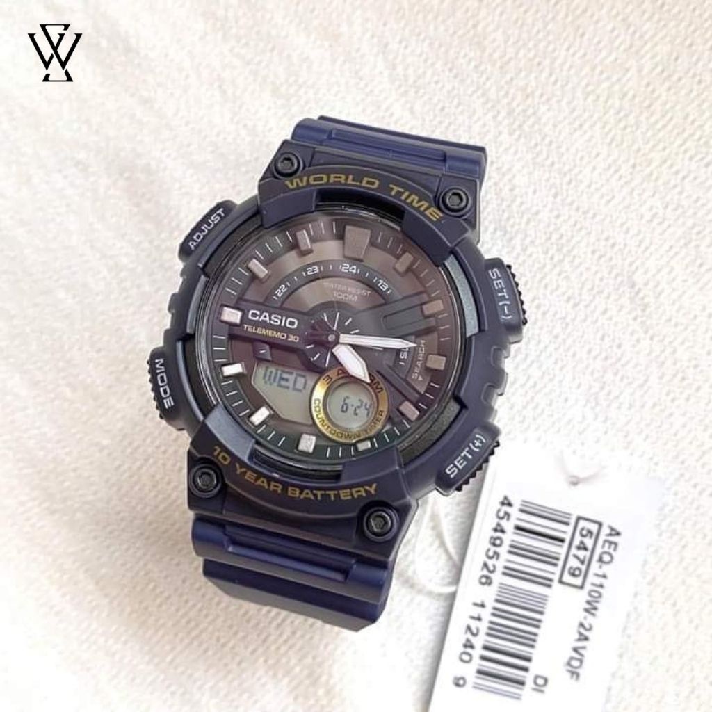 Đồng Hồ Điện Tử Nam Casio WATCHSTORE AEQ-110W-2AVDF Thiết Kế Mặt Kính Nhựa Và Vỏ Nhựa Chắc Chắn, Màu Xanh Ấn Tượng