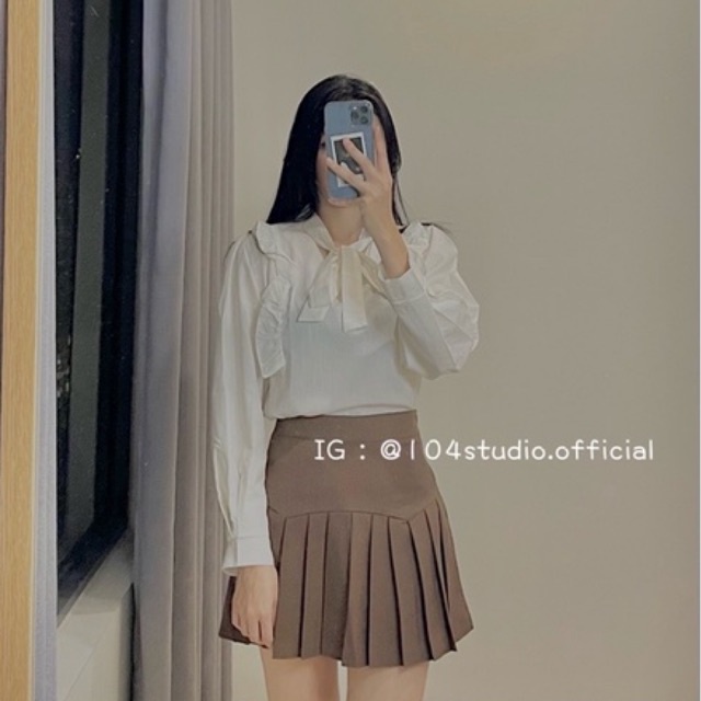 Áo sơ mi nữ dài tay (A001) dáng babydoll bèo ngực thắt nơ thời trang Hàn Quốc