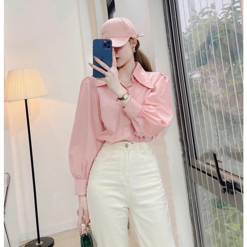 Áo sơ mi ONLY tay bồng siêu đẹp, áo sơ mi công sở nữ đẹp kiểu Hàn Quốc form rộng tay dài chất vải dư cao cấp mã ON