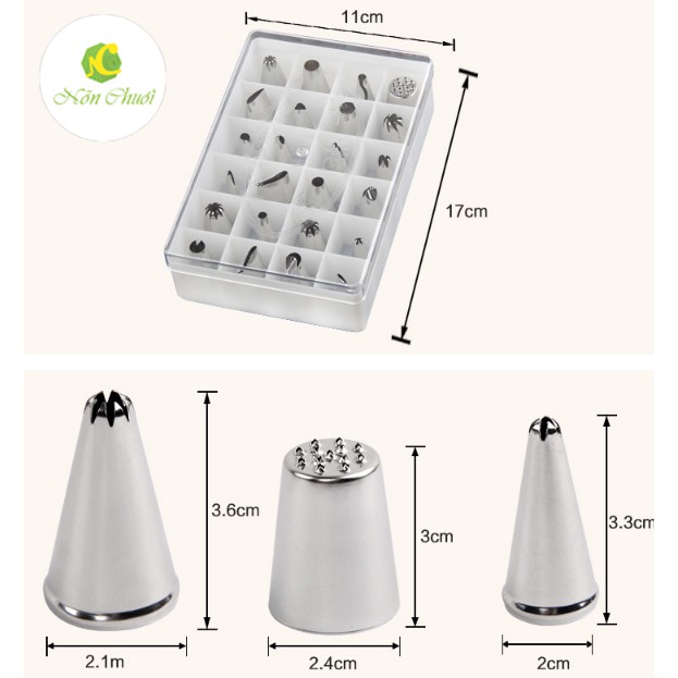 Bộ đui bắt bông kem cơ bản 24 chiếc size nhỏ + trung