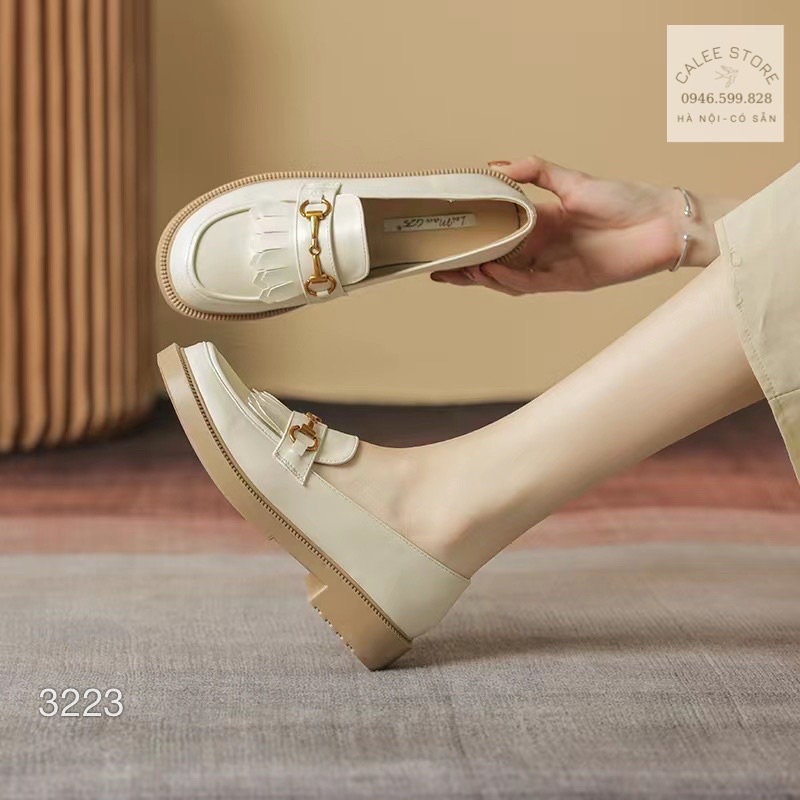 HÀNG MỚI DA MỀM CAO CẤP Giày Moca Loafer nữ Moccasin màu đen trắng kem đế 3cm có sẵn fullbox Hà Nội Ulzzang đế thấp