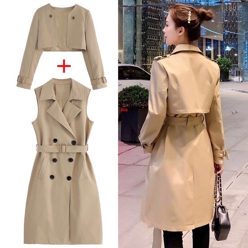 Set áo khoác mangto kiểu mới, Áo mangto gile dáng dài kèm áo khác croptop mẫu mới form dáng Hàn Quốc