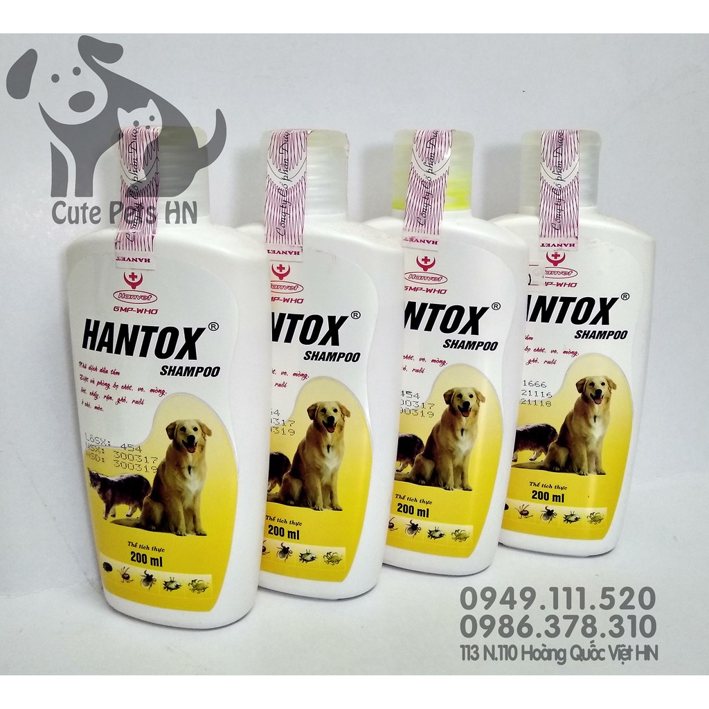  Sữa tắm Hantox Shampoo 200ml trị bọ, ve rận, côn trùng cho thú cưng - CutePets