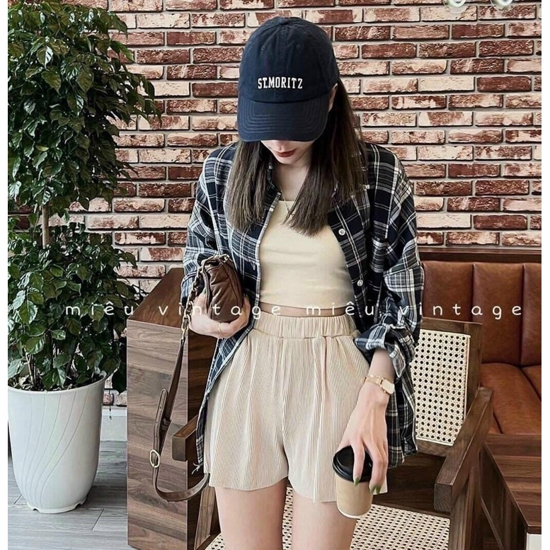 Quần đùi sooc tăm dập li lưng chun form rũ (Ảnh thật/ Video)