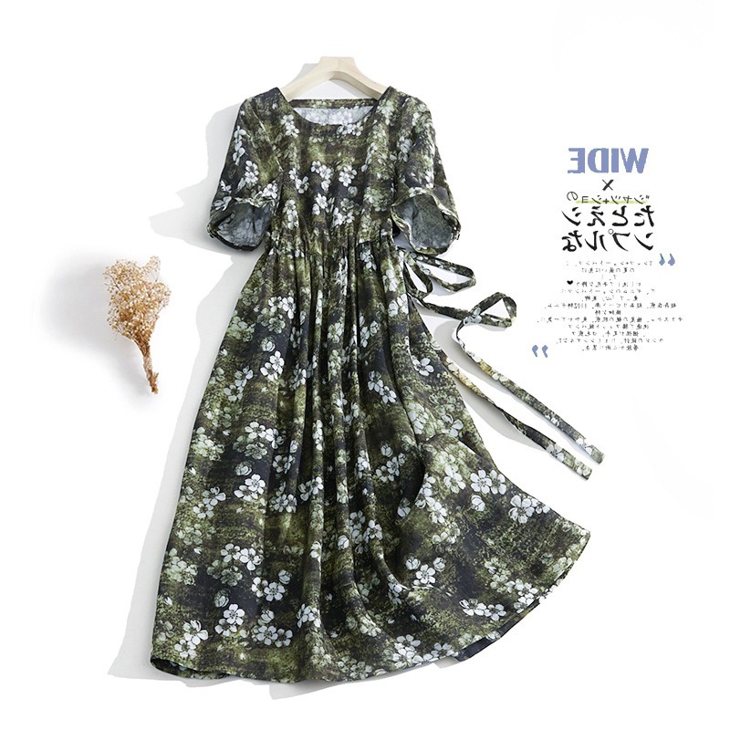 Đầm Dài Vải Lanh Cotton Dáng Rộng Cột Dây In Hoa Tháo Gỡ Được Thương Hiệu Cửa Hàng Giảm Giá Cho Nữ