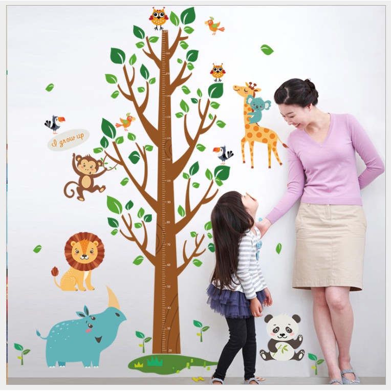 Decal dán tường thước đo và 4 thú