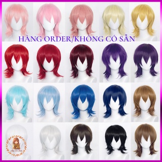 [Có sẵn - Order] wig/tóc giả cơ bản cosplay 37cm màu trắng bạc nâu đen vàng đỏ hồng xanh dương tím