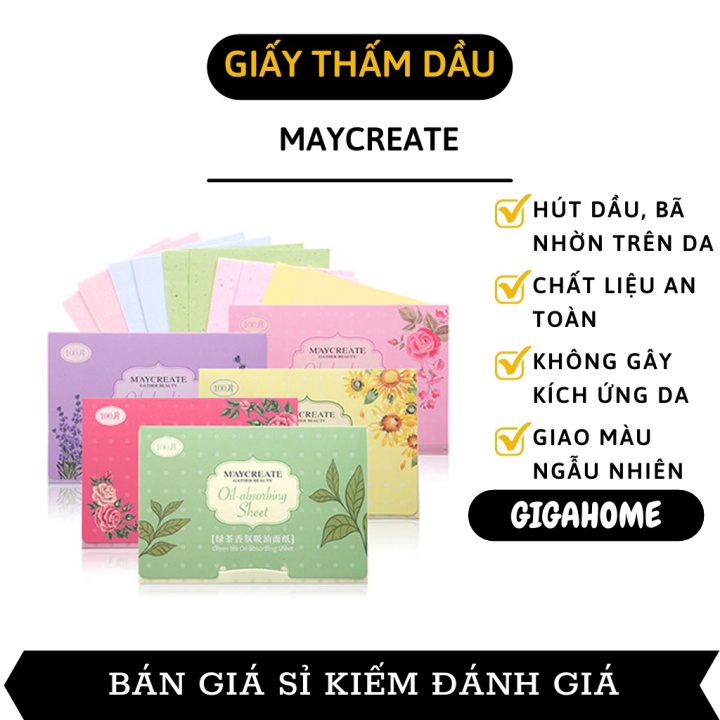 Giấy thấm dầu  GIÁ VỐN] Combo 100 tờ giấy hút dầu Maycreate giúp thấm hút dầu, bã nhờn trên da 8020