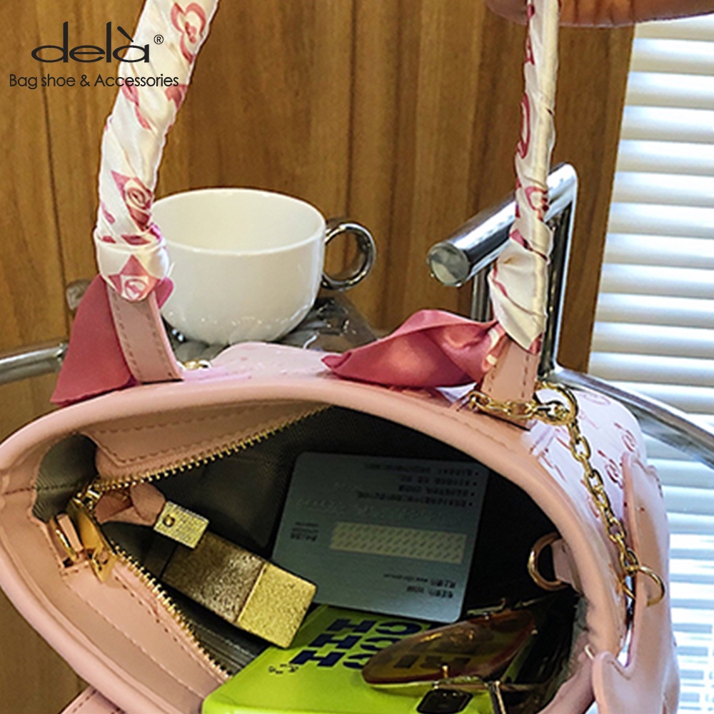 Dela Túi Xách Cầm Tay Bằng Lụa Dập Nổi Màu Xanh Dương Rau Củ Thời Trang Mùa Hè Hàn Quốc