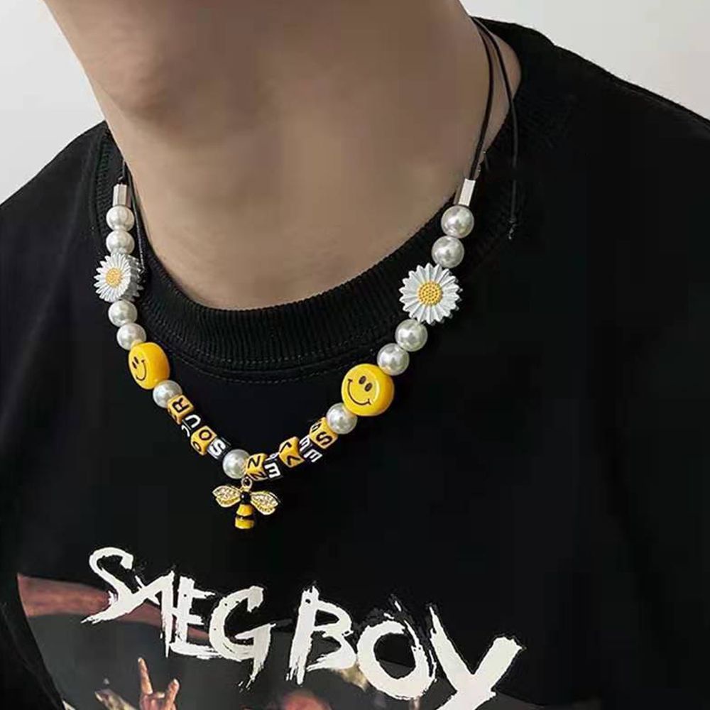 LOMBARD Vòng tay Vòng cổ thiết kế hình hoa cúc mặt cười phong cách hip hop Hàn Quốc cá tính thời trang cho nam và nữ