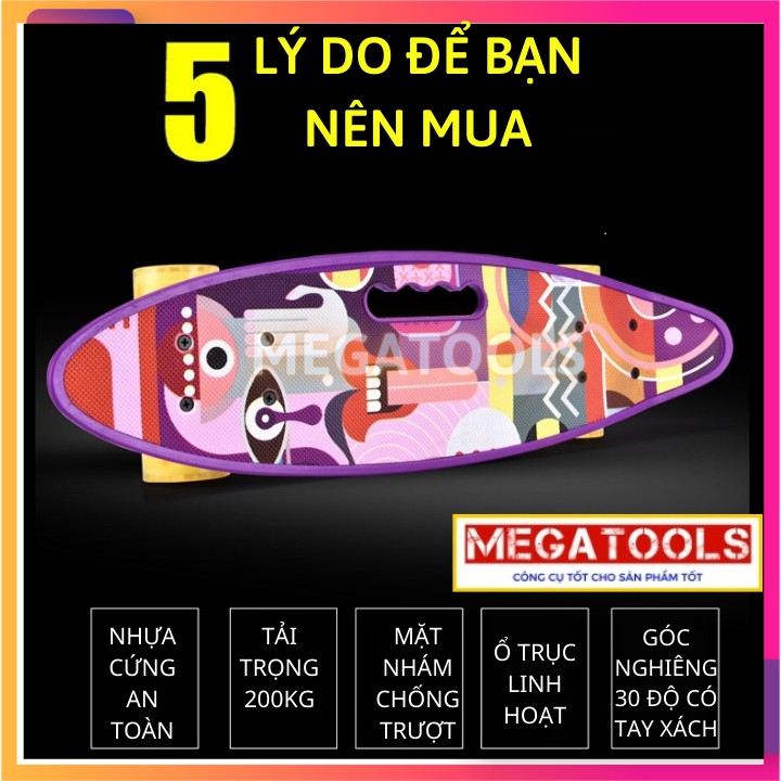 Ván trượt Skateboard thể thao chất liệu nhựa cao cấp tải trọng 200kg mặt nhám có tay cầm và đèn led phát sáng