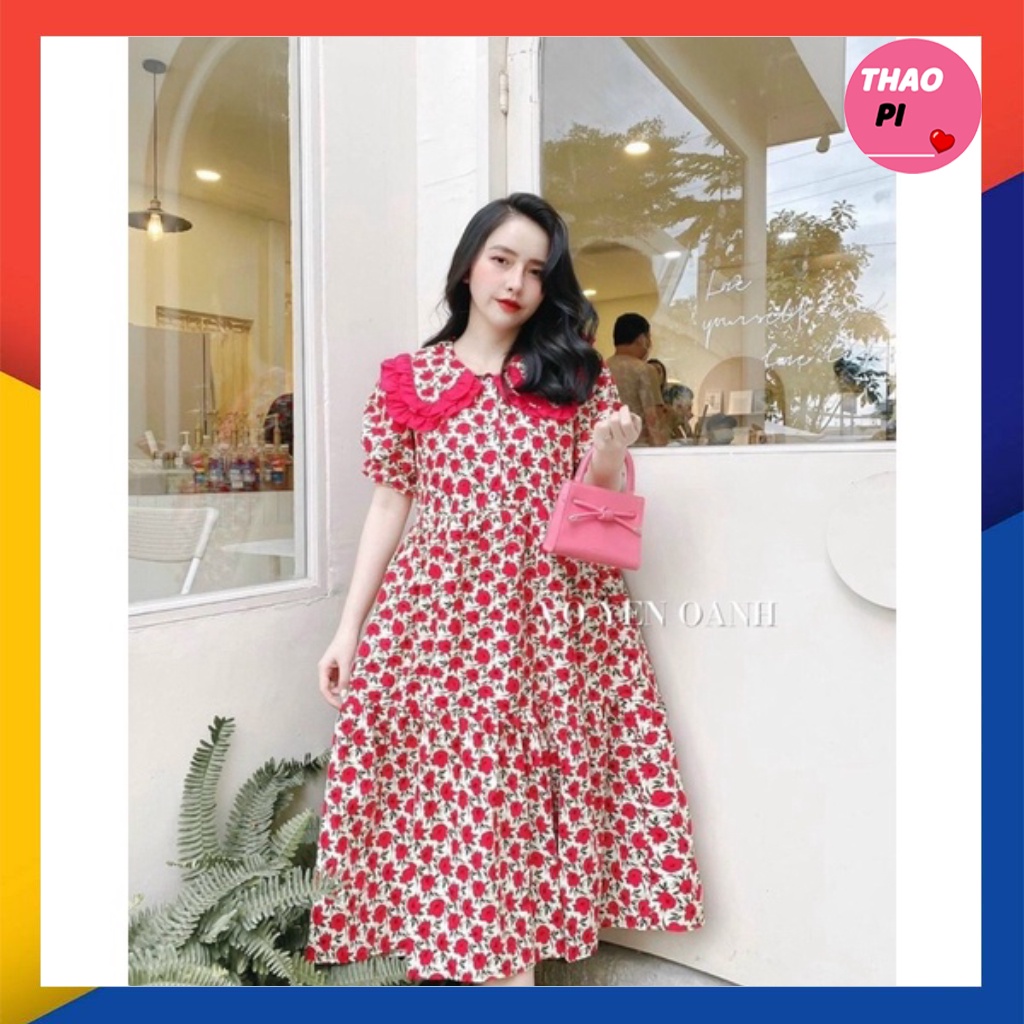 Đầm suông babydoll hoa cổ sen đi biển đi chơi dạo phố cực đẹp bầu bì bon chen được