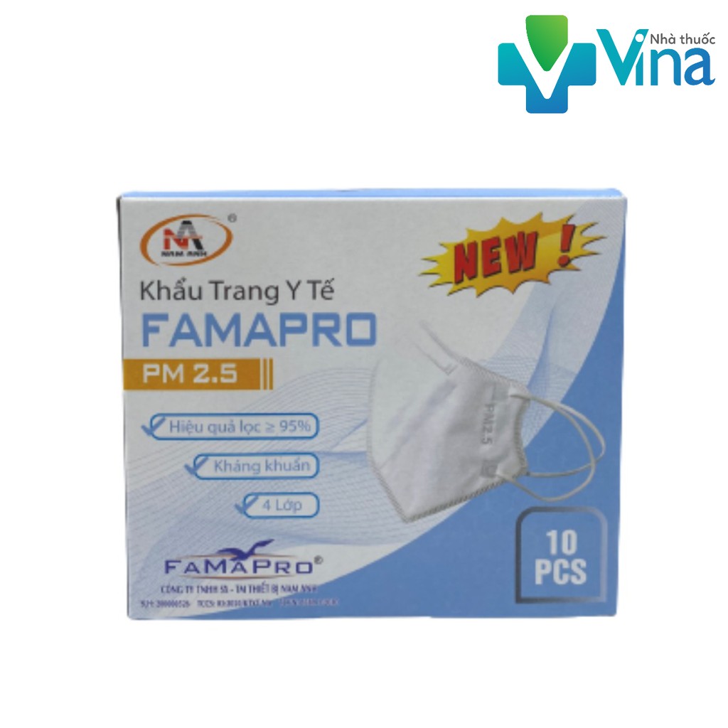 Khẩu trang y tế 4 lớp kháng khuẩn Famapro PM2.5 màu trắng (10 CÁI / HỘP)