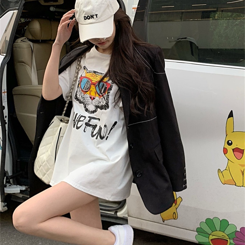 Áo Thun Tay Ngắn Dáng Rộng In Họa Tiết Dễ Thương Thời Trang Mùa Hè Cho Nữ