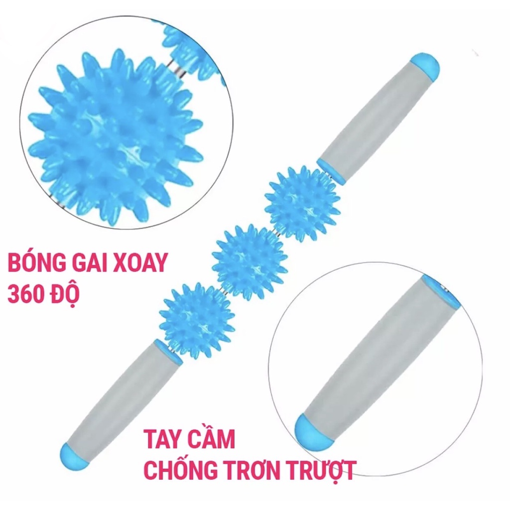 Dụng Cụ Thanh Lăn Massage Cơ Bắp 3 Bóng Roller Stick ANFIT Giúp Thư Giãn Hiệu Quả