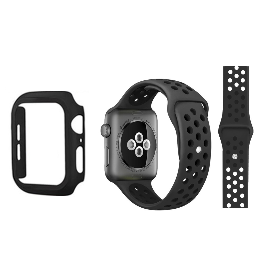 Dây Cao Su Sport VS Ốp Kính Cường Lực Cho Đồng Hồ Thông Minh AW iWatch Series 7/6/5/SE/4/3/2/1 Size 38-40-41-42-44-45mm