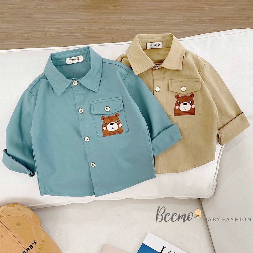 Áo Sơ Mi In Gấu (13-15kg) Vải Thoáng Mát Dễ Thương Cho Bé
