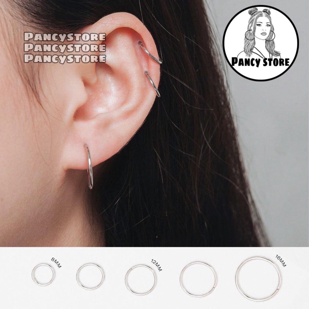 khuyên tai nam nữ titan tròn trơn siêu mỏng bông tai Unisex